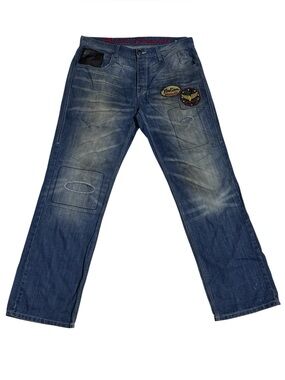 Parish Nation Jeans Mens Size 36 Medium Wash Jeans Stitched Patches Destressed